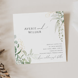 Whimsical Botanical and Gold Square Wedding Invitation