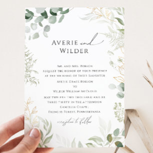 Whimsical Botanical and Gold Traditional Wedding Invitation