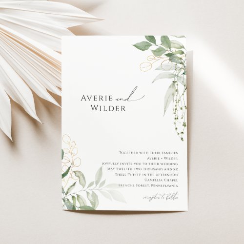 Whimsical Botanical and Gold Wedding Invitation