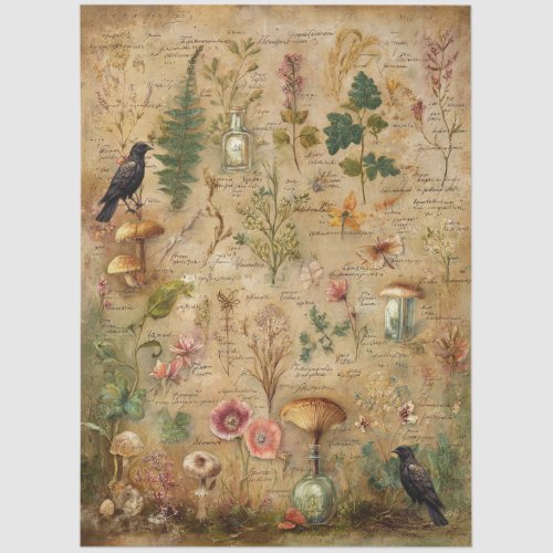 Whimsical Botanical Art Collage Decoupage Tissue Paper