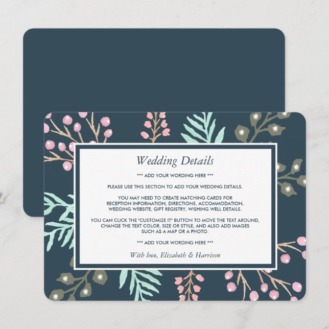 Whimsical Botanical Berry Wedding Detail Insert (Front/Back)