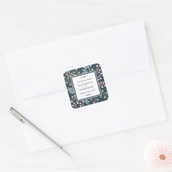 Whimsical Botanical Berry Wedding Favor Square Sticker by StampedyStamp at Zazzle