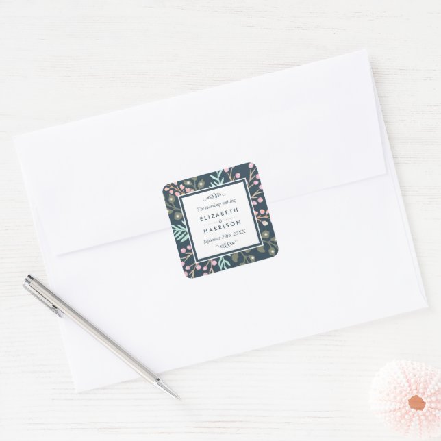 Whimsical Botanical Berry Wedding Favor Square Sticker (Envelope)