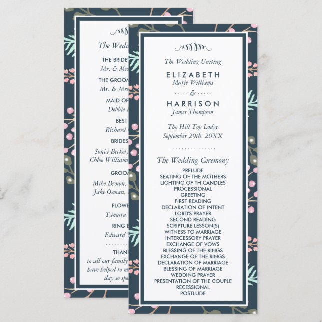 Whimsical Botanical Berry Wedding Program (Front/Back)
