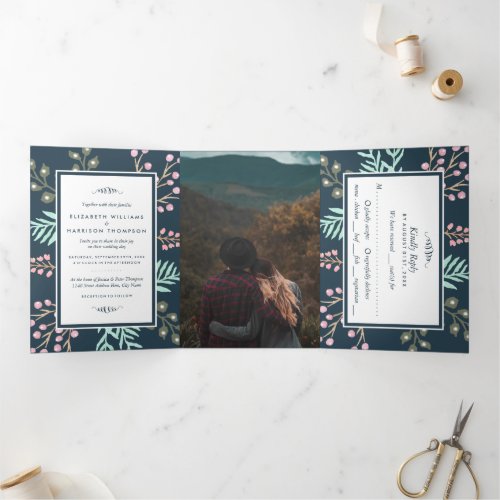 Whimsical Botanical Berry Wedding Suite Tri_Fold Invitation