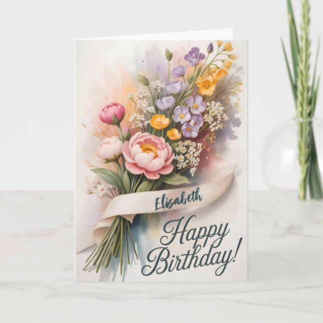 Whimsical Botanical Birthday Card (Front)