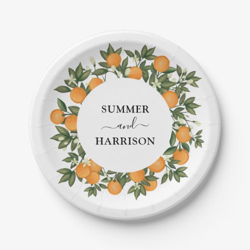 Whimsical Botanical Citrus Orange Garden Wedding Paper Plates