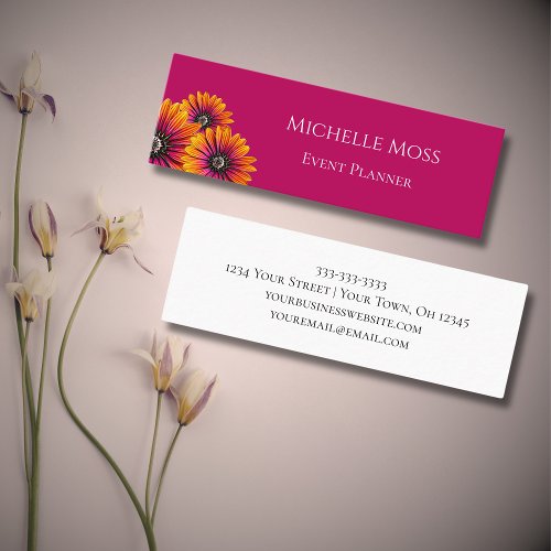 Whimsical Botanical Daisies Bohemian Boho Magenta  Mini Business Card