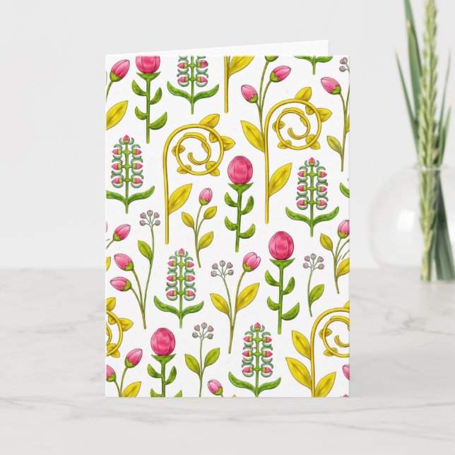 Whimsical Botanical Floral Pattern Blank Card (Front)