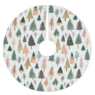 Whimsical Botanical Holiday Tree Pattern Brushed Polyester Tree Skirt