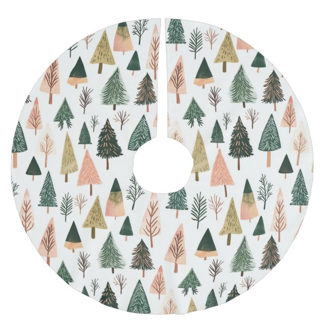 Whimsical Botanical Holiday Tree Pattern Brushed Polyester Tree Skirt (Front)