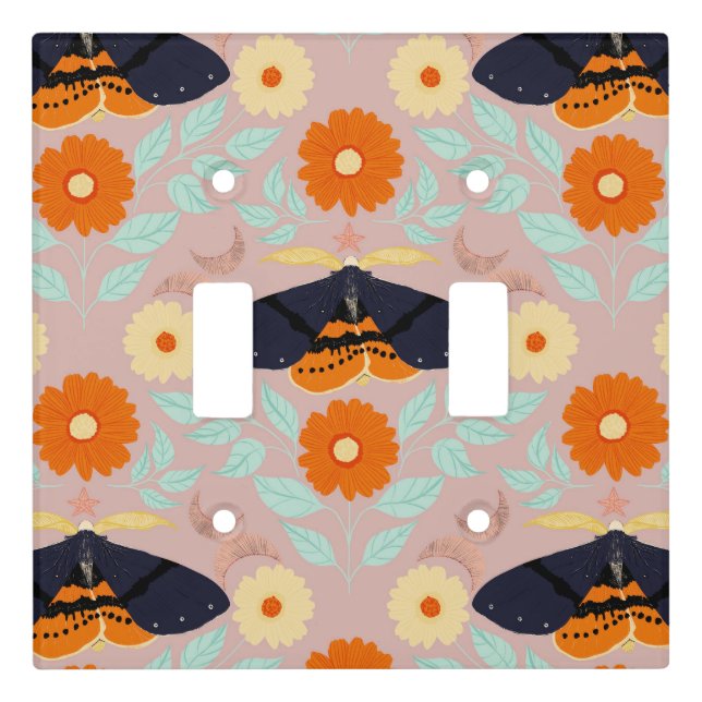 Whimsical Botanical Moth Collection | Cozy Art Light Switch Cover (Front)