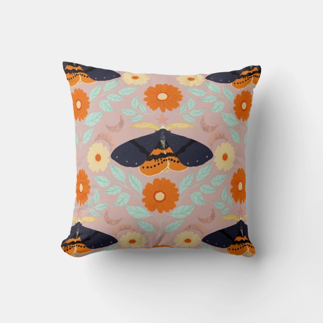Whimsical Botanical Moth Collection | Cozy Art Throw Pillow (Front)