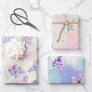 Whimsical Botanical Pastel Wrapping Paper Sheets