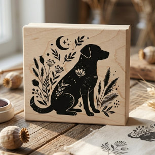 Whimsical Botanical Puppy Meadow Moon Rubber Stamp