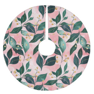 Whimsical Botanical Winter Holiday Patterned Brushed Polyester Tree Skirt