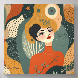 Whimsical Botanical Woman : Abstract Surreal Art  Acrylic Photo Tile