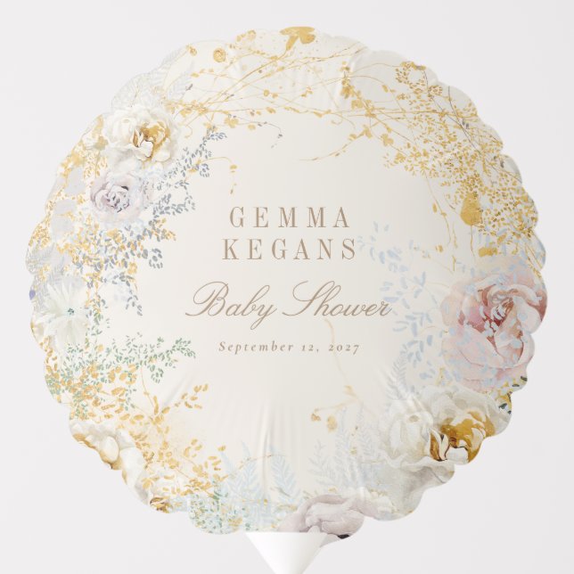 whimsical botanical wreath baby shower balloon (Front)