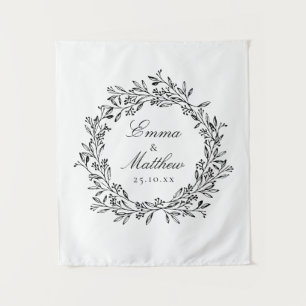 Whimsical Botanical Wreath Wedding Floor Decal Tapestry