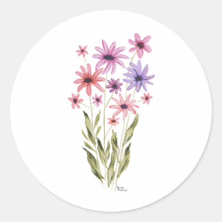 Whimsical Bouquet of Flowers Photo Print Classic Round Sticker