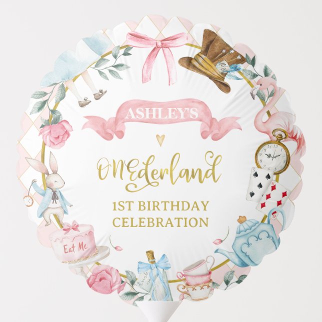 Whimsical Bow Alice Onederland 1st Birthday Balloon (Back)