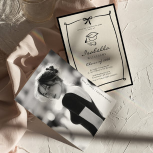 Whimsical Bow Black and White Graduation party Invitation
