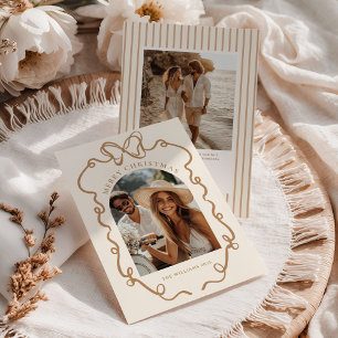 Whimsical Bow Boho Family Photo Christmas Holiday Card