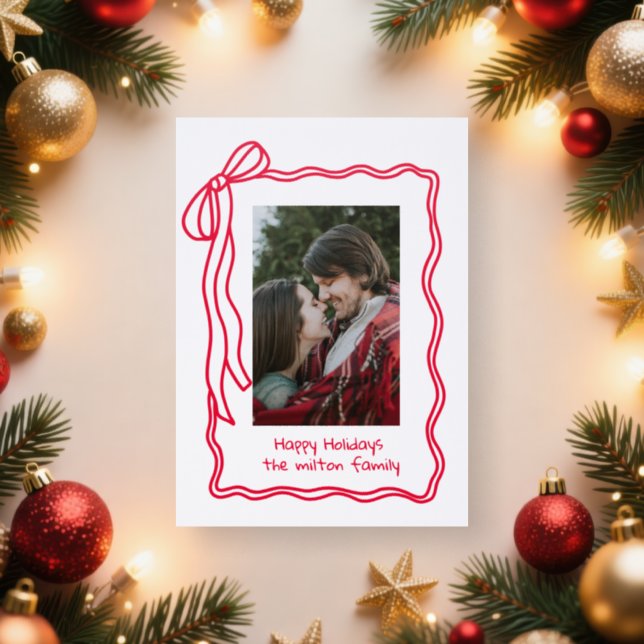 Whimsical Bow Border Photo Holiday Card (Insitu)