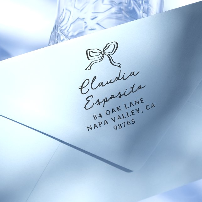 Whimsical Bow & Calligraphy Name Return Address Rubber Stamp (Rubber Stamp Mock-up)