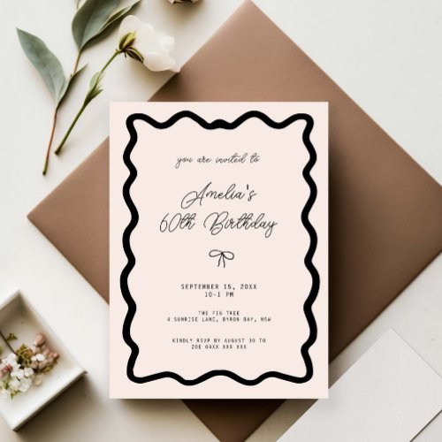 Whimsical Bow cursive border 60th birthday