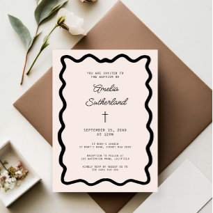 Whimsical Bow cursive border baptism Invitation