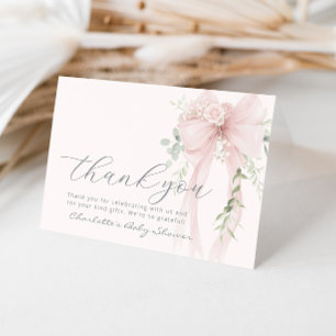 Whimsical Bow Floral Eucalyptus Baby Shower Letterpress Thank You Card