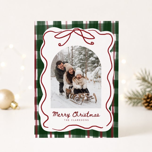 Whimsical Bow Frame Christmas Photo Card (Creator Uploaded)
