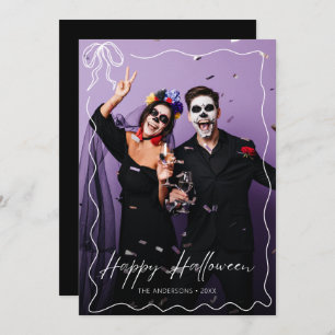 Whimsical Bow Frame Happy Halloween Photo Card