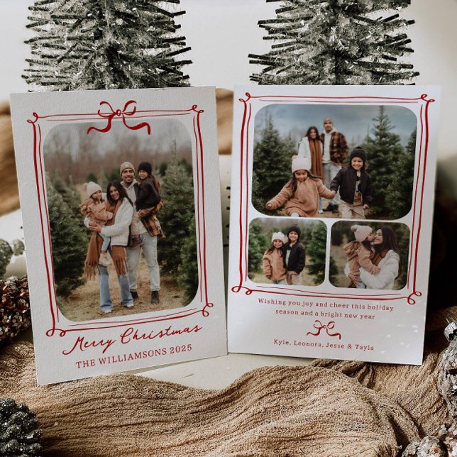 Whimsical Bow Frame Photo Holiday Christmas Card (Creator Uploaded)
