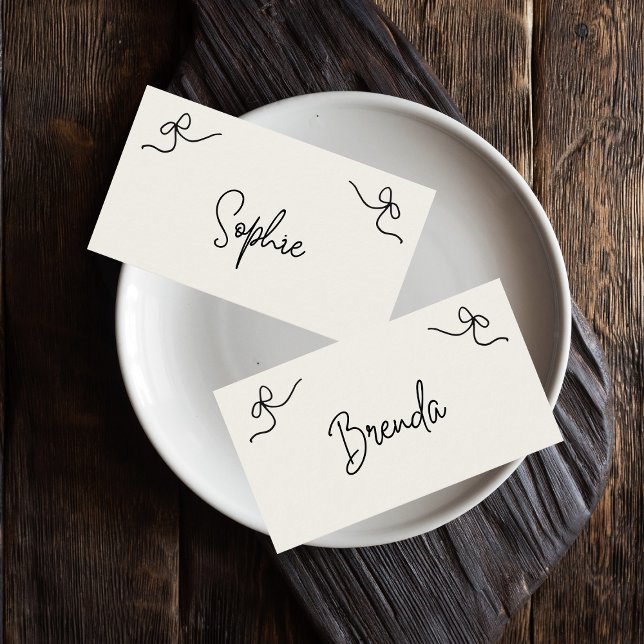 Whimsical Bow Hand Drawn French Wedding Flat Name Place Card (Creator Uploaded)