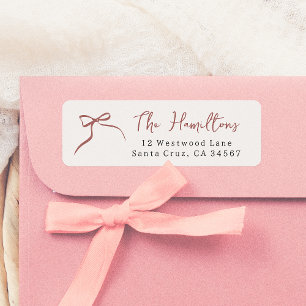 Whimsical Bow Hand Drawn Red Ribbon Script Name Label