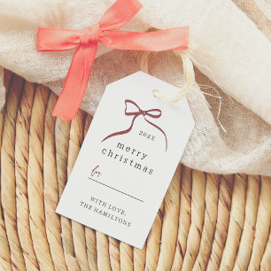 Whimsical Bow Hand Drawn Ribbon Merry Christmas Gift Tags