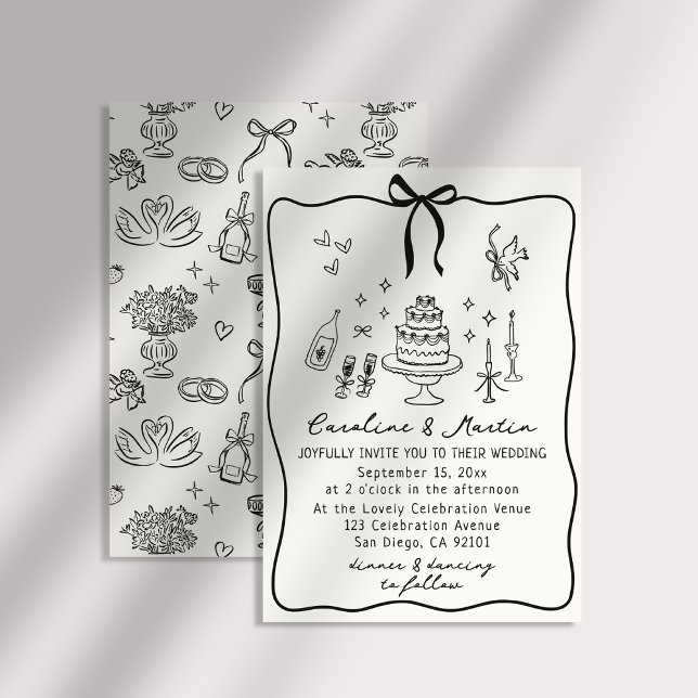 Whimsical Bow, hand drawn wedding invitation (Creator Uploaded)