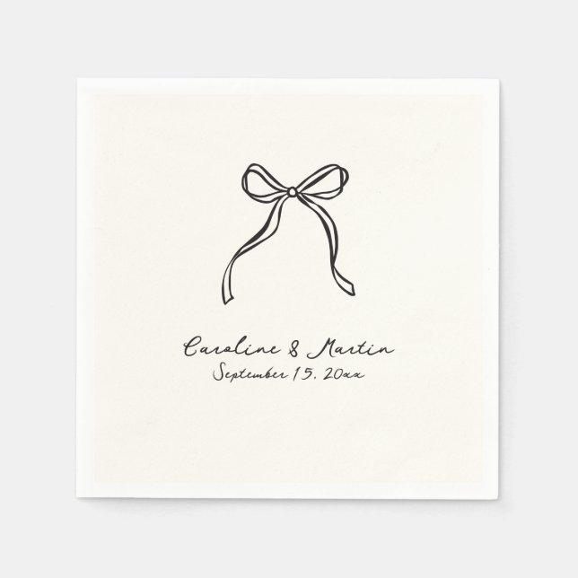 Whimsical bow, hand drawn  wedding napkins (Front)