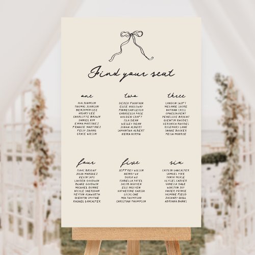Whimsical Bow Handwritten Wedding Seating Chart Foam Board