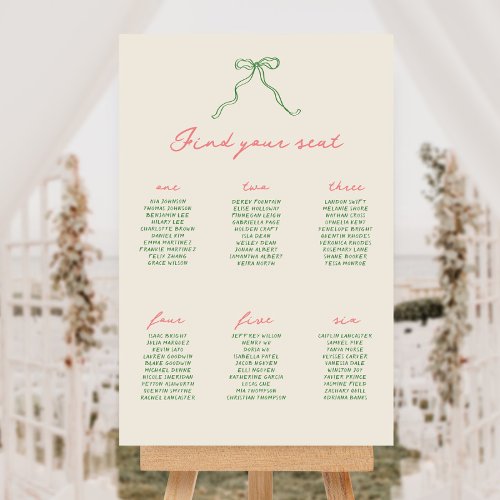 Whimsical Bow Handwritten Wedding Seating Chart Foam Board