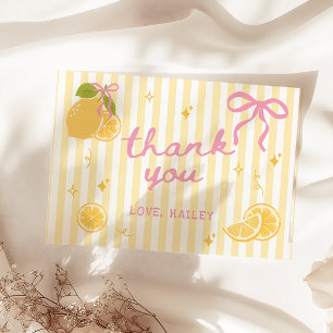 Whimsical Bow Lemon Birthday Thank You Card