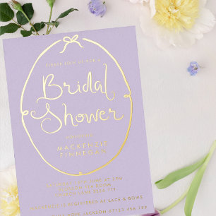 Whimsical Bow Lilac & Gold Bridal Shower Foil Invitation