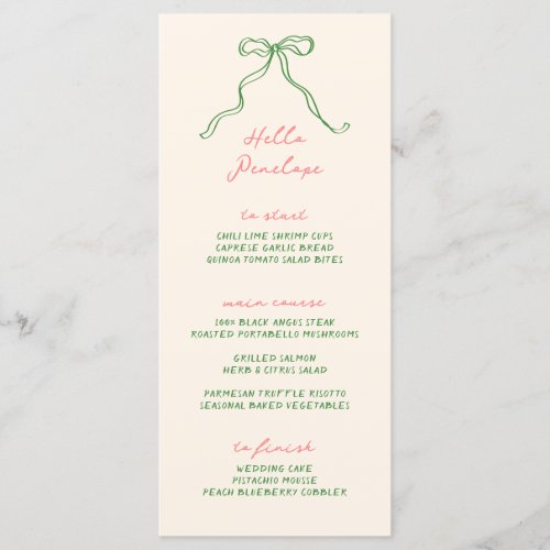 Whimsical Bow Personalizable Handwritten Menu