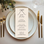 Whimsical Bow Personalizable Handwritten Menu<br><div class="desc">Whimsical bridal shower menu featuring a beautiful hand drawn bow in a fun and playful style,  accompanied by a casual,  handwritten font in a neutral color scheme of dark gray on ecru. This menu can be customized with the guest's name.</div>