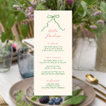 Whimsical Bow Personalizable Handwritten Menu<br><div class="desc">Whimsical bridal shower menu featuring a beautiful hand drawn bow in a fun and playful style,  accompanied by a casual,  handwritten font in a fun color scheme of green and coral. This menu can be customized with the guest's name.</div>