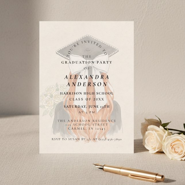 Whimsical Bow Photo Graduation Party Invitation (Whimsical Bow Photo Graduation Party Invitation)