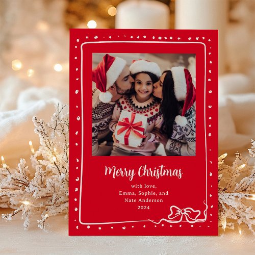 Whimsical Bow  Photo Merry Christmas Red Holiday Card