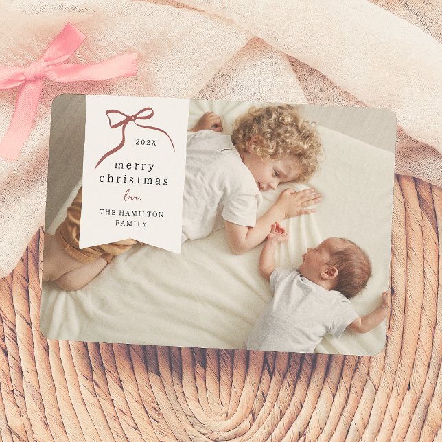 Whimsical Bow | Red Ribbon Christmas Holiday Photo Card (Creator Uploaded)